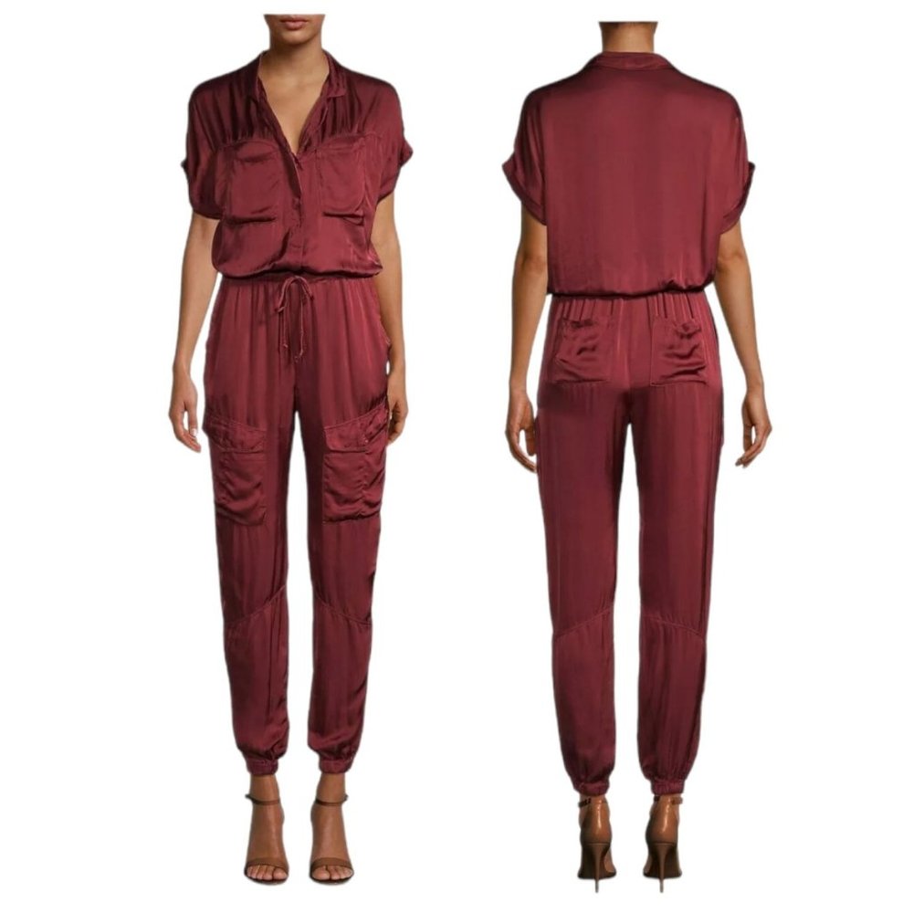 NWT Young Fabulous & Broke Revolve L Womens Burgundy Red Shiny Jumpsuit Coverall